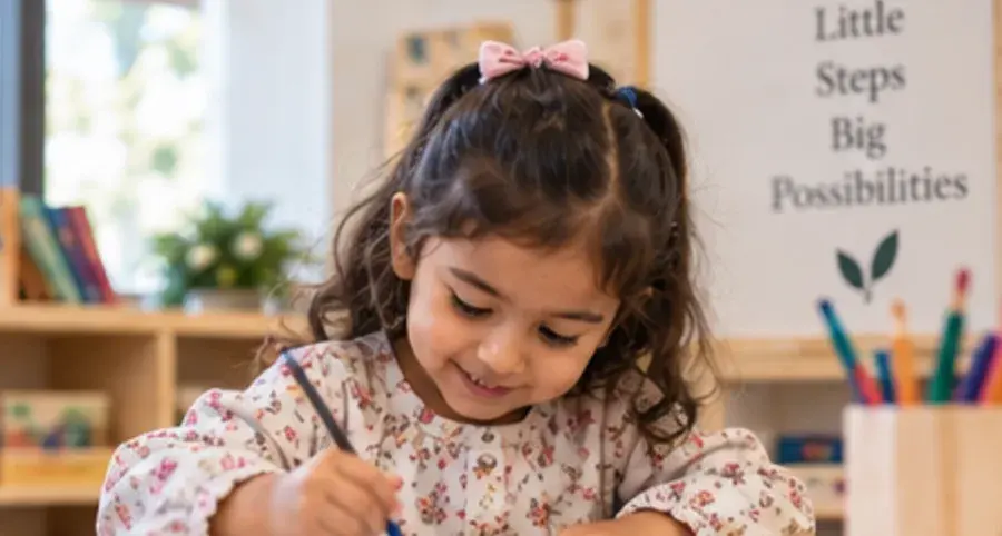 Preschool-age children in a small-group literacy activity