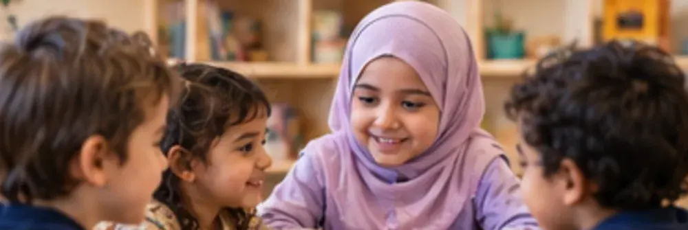 Toddler-age children at hands-on learning centers